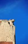 Baltimore, Maryland, USA: limestone eagle framing one of the corners of the Department of Veterans Affairs building - old US Appraisers Stores building - architects Taylor and Fisher, and William J. Stone, Jr. - Art Deco style - 103 S Gay Street - photo by M.Torres