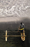 Vanuatu - Outrigger on beach, two boys, Ambrym Island - photo by B.Cain