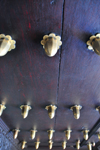 Stone Town, Zanzibar, Tanzania: brass spikes on the ornate door of the House of Wonders - Beit Al-Ajaib - Mizingani Road - photo by M.Torres